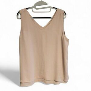 Ann Taylor Cream Blush Blouse Sleeveless Tiered Sz L Balletcore